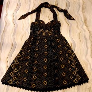 Anthropologie Navy and Mustard Halter Cotton Dress